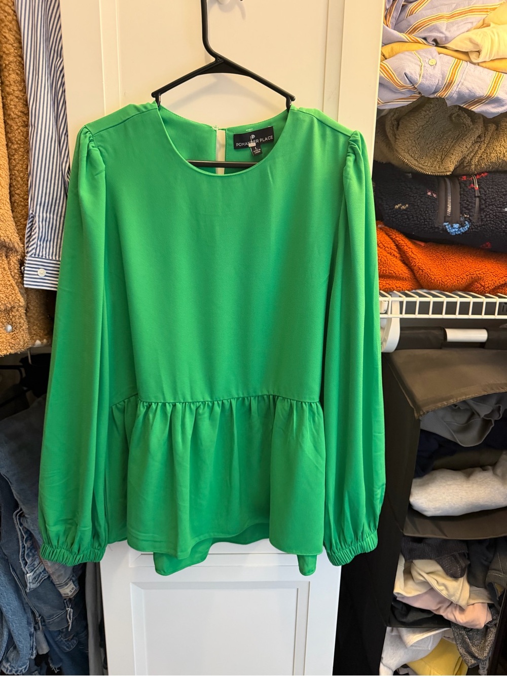 Pomander Place Carlota Green Peplum Long-Sleeve Blouse Large Tuckernuck